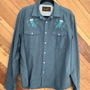 Howler Brothers Teal Jellyfish Embroidered Shirt